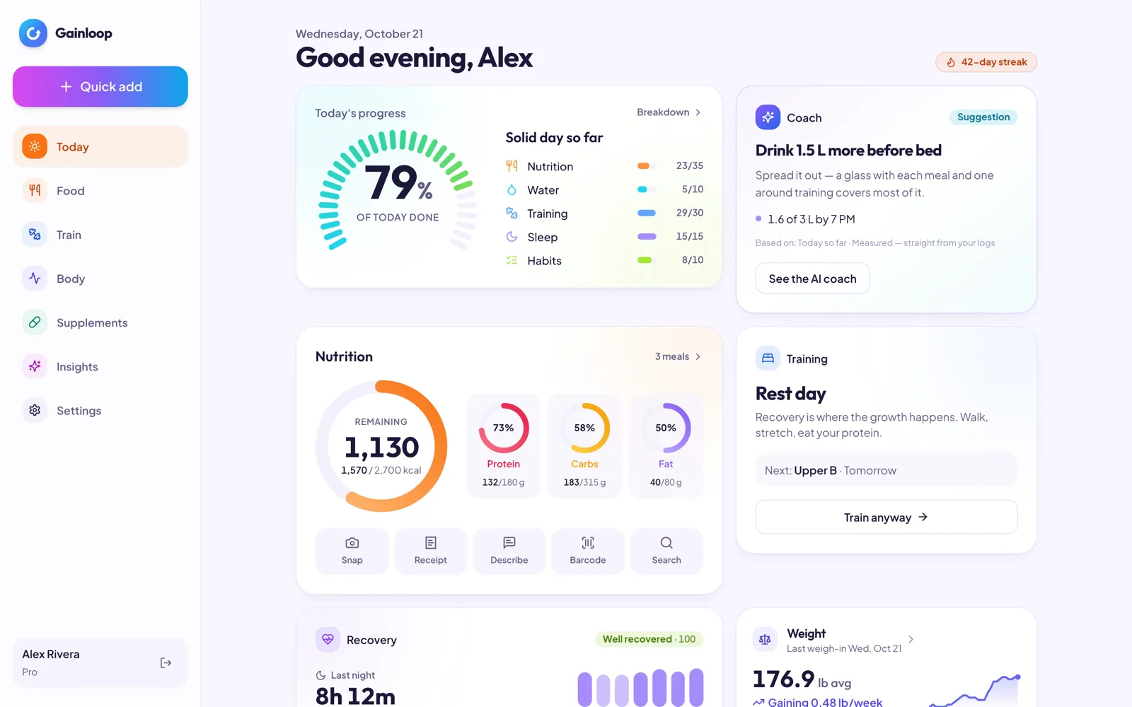 The dashboard in the light theme